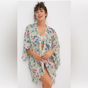 Aerie Womens Cotten Blend Kimono Robe One Size Pastel‎ Abstract Tie Dye Bohemian